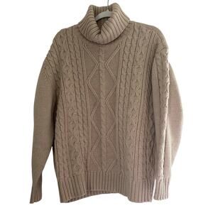 Chunky Knit Cable Sweater Turtleneck Light Tan Free Assembly Womens Size Large